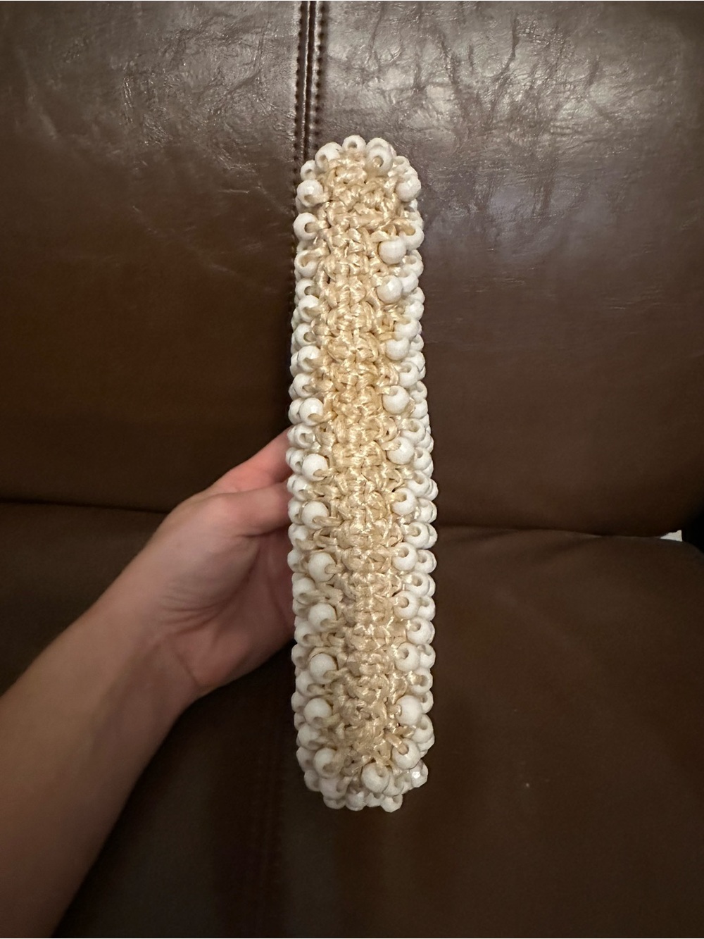 Vintage Cream Woven Beaded Raffia Wristlet Clutch - Picture 7 of 11